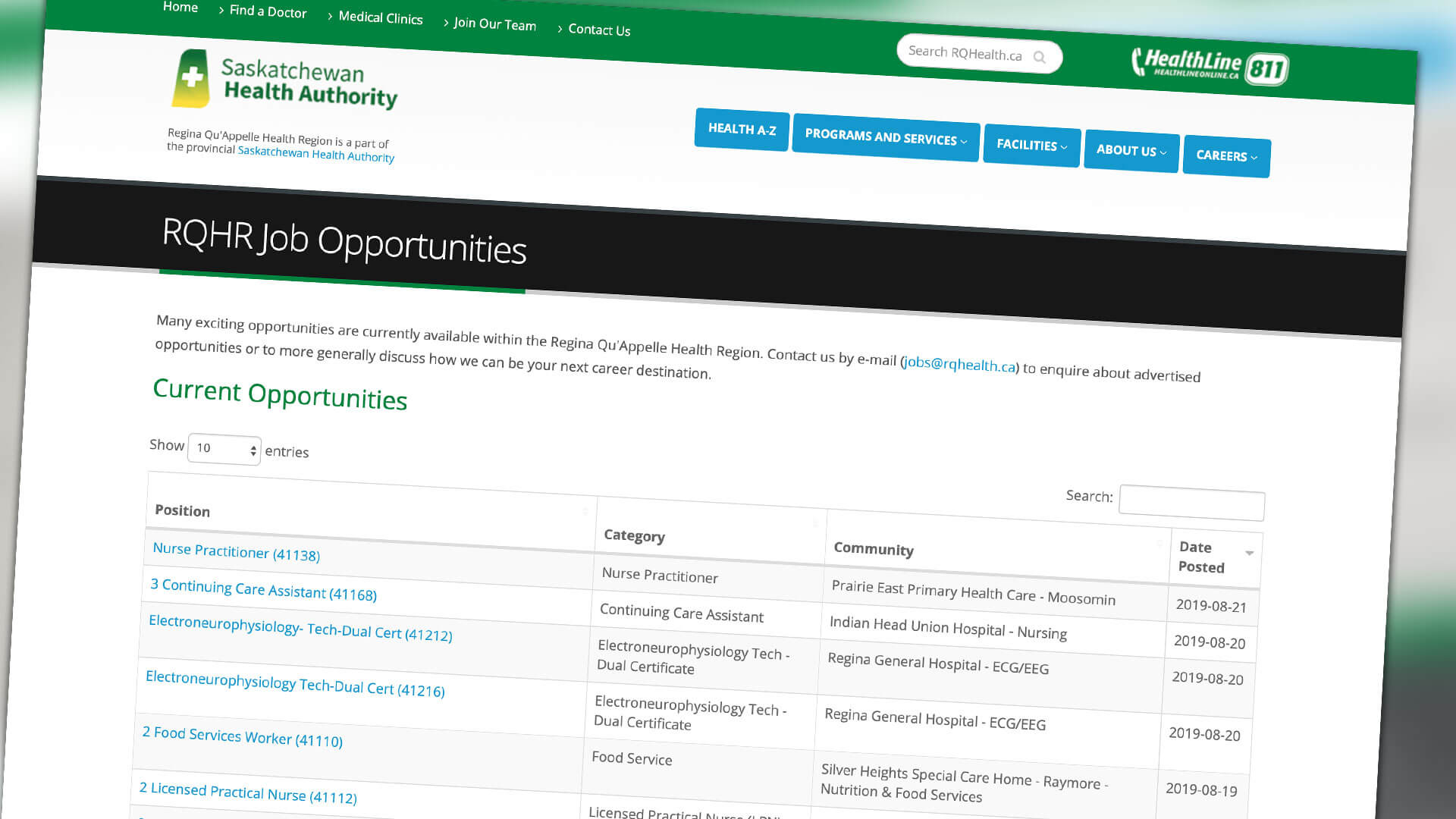 Saskatchewan Health Authority, Web Apps, Now Hiring: Everyone, Portfolio Image