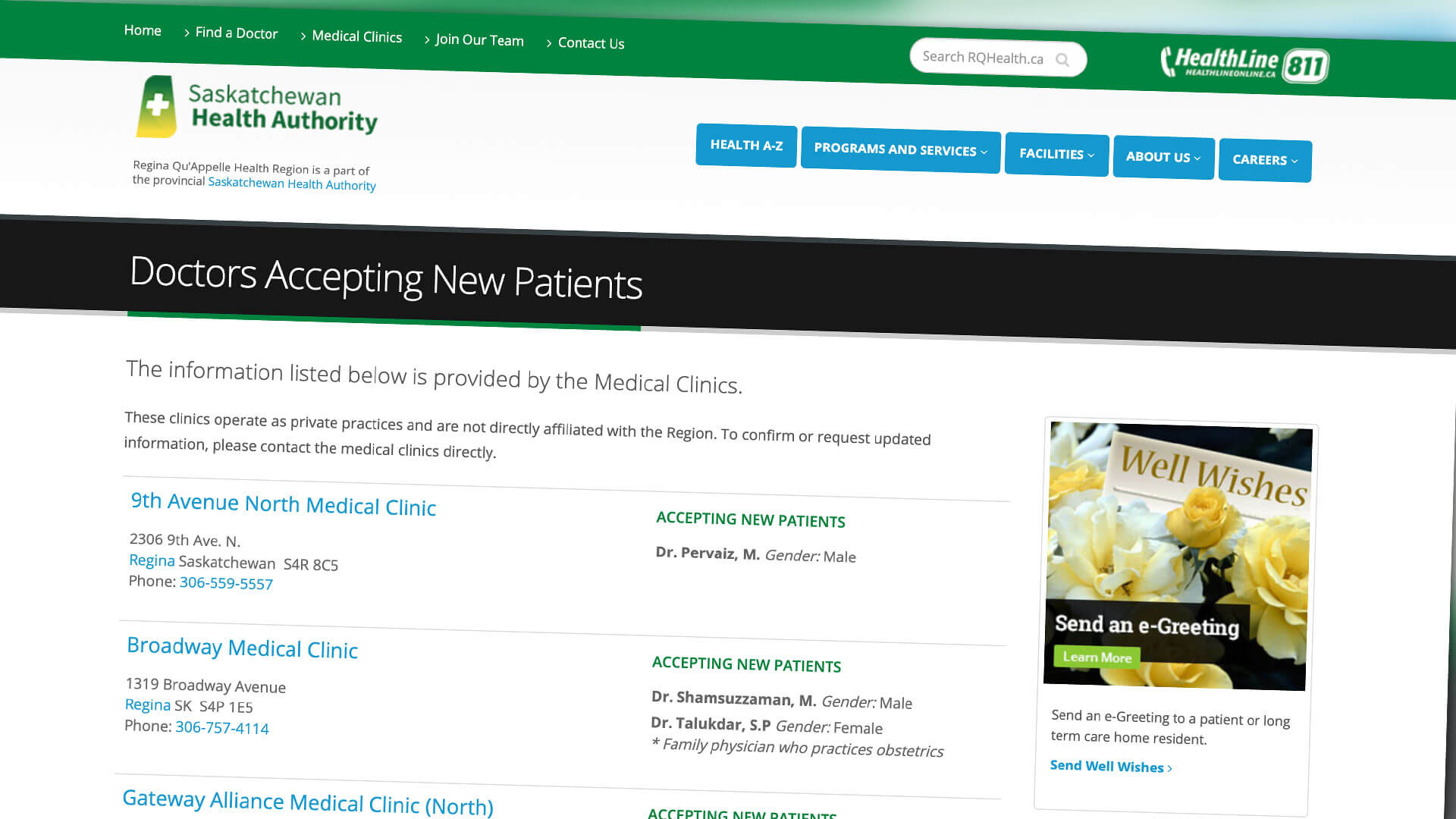 Saskatchewan Health Authority, Web Apps, Need a Doctor? Start Here., Portfolio Image