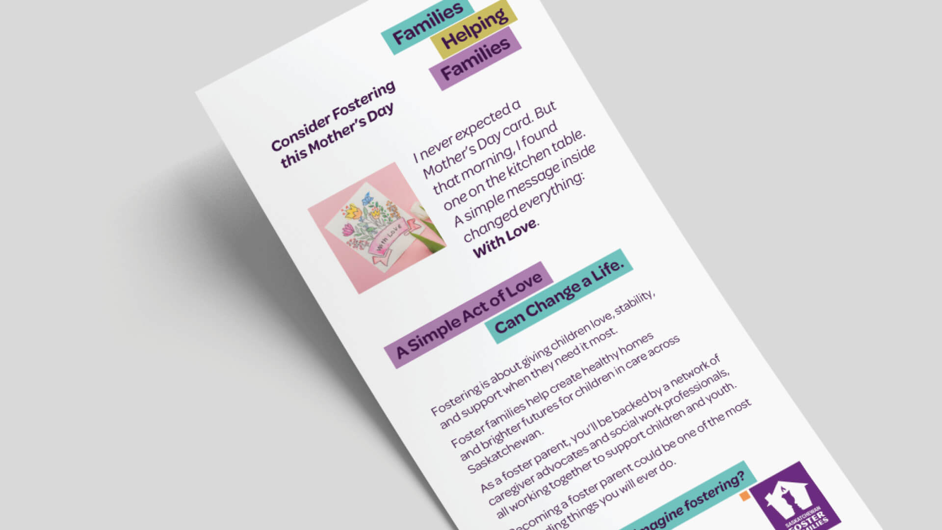 Saskatchewan Foster Families Association, Design, Happy Mother's Day, Portfolio Image, 