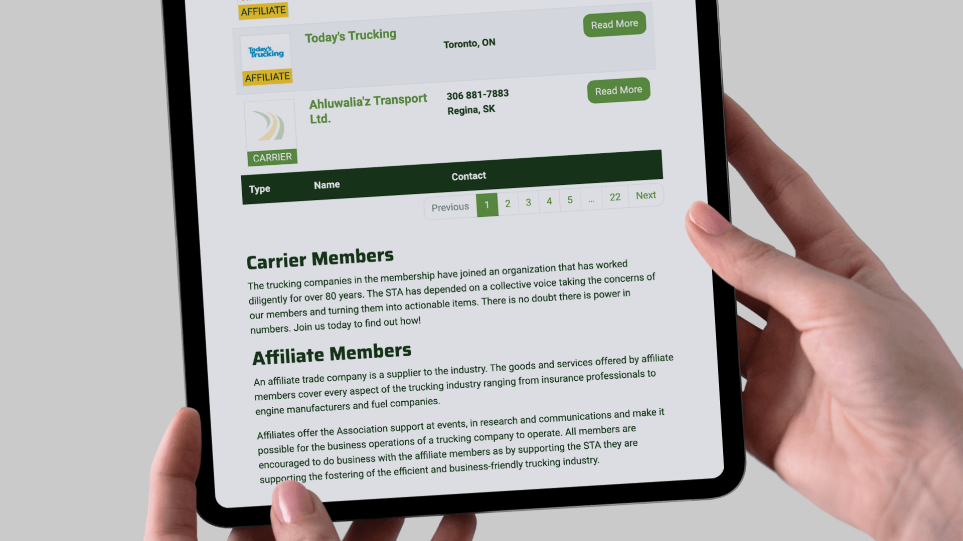 Saskatchewan Trucking Association, Web Apps, Membership Has Its Privileges, Portfolio Image, 