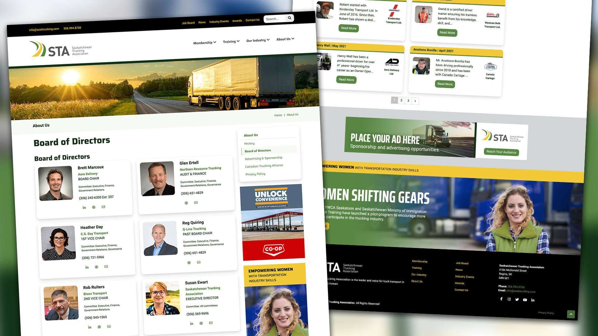 Saskatchewan Trucking Association, Website, A Platform Built to Haul, Portfolio Image, Board of Directors, Driver of the Month web applications